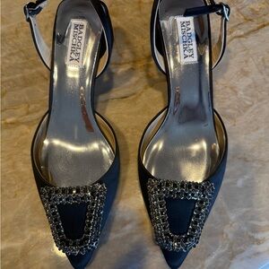 Badgley Mischka Black Satin Heels with Embellishments